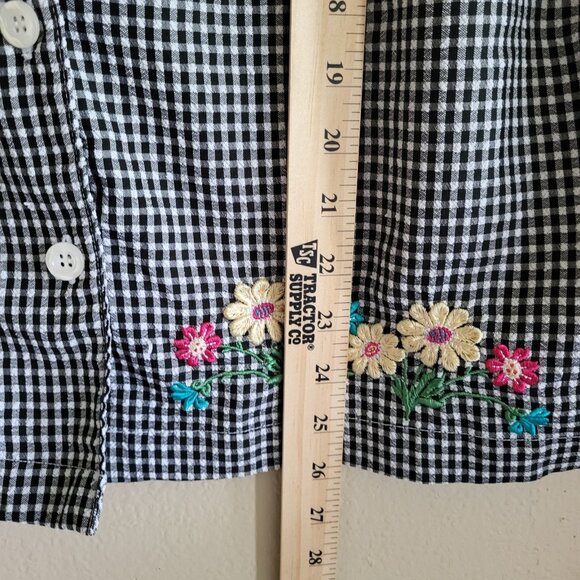 Vintage Grandmacore Blouse Women's Large Embroidered Gingham Cottagecore - Picture 5 of 8